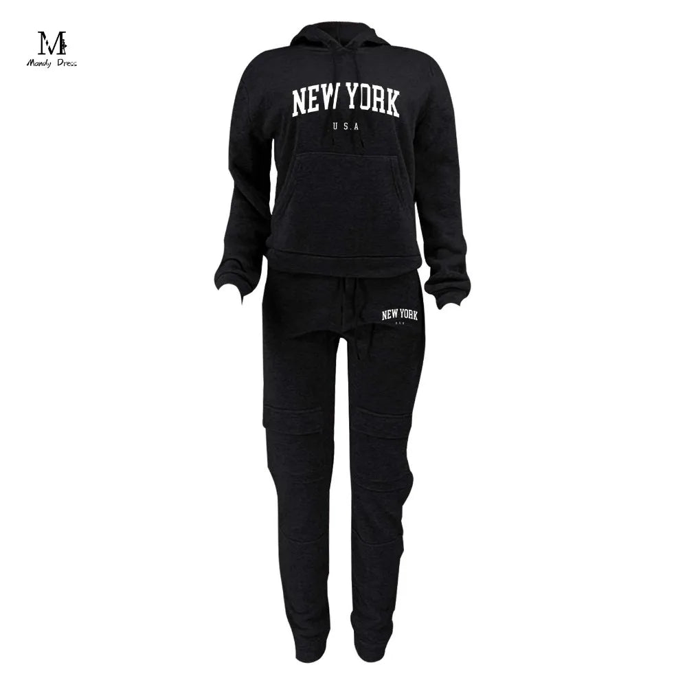 Activewear Women Sport 2 Piece Tracksuit Hoodies and Sweatpants Letter Print Winter Fashion Two Piece Matching Sets